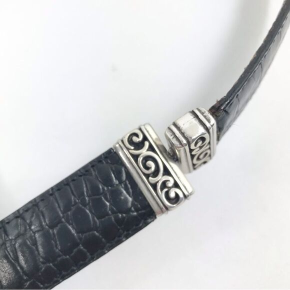 Brighton Black Brown Reptile Embossed Silver Scroll Hardware Reversible Belt - Picture 10 of 16